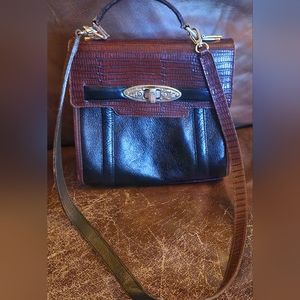 Vtg Brighton Crossbody HandBag Black & Brown No 730147 Handle+Strap Silver Trim
